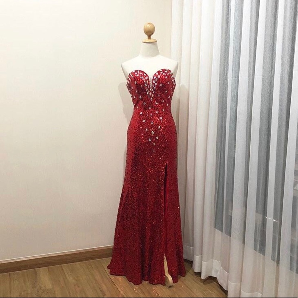 Grace Karin | red strapless formal prom dress